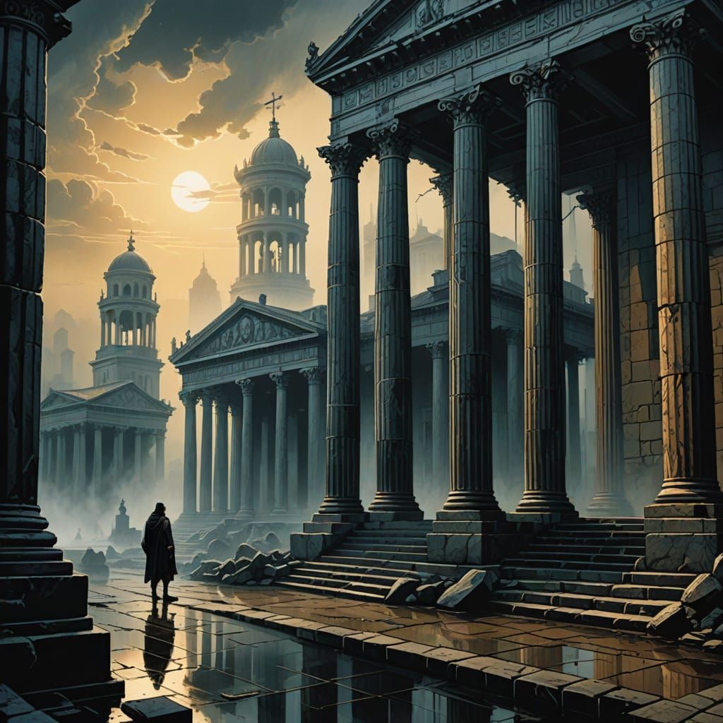 Pallas Athena and Youth in Ancient Greek Baroque Comic Art