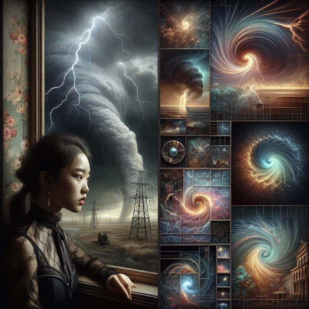 Apocalyptic Storm with Woman in Retrofuturistic Style