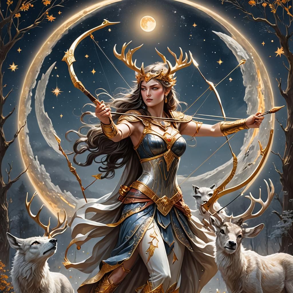 Artemis, Moon Goddess, Aims Fiery Arrow