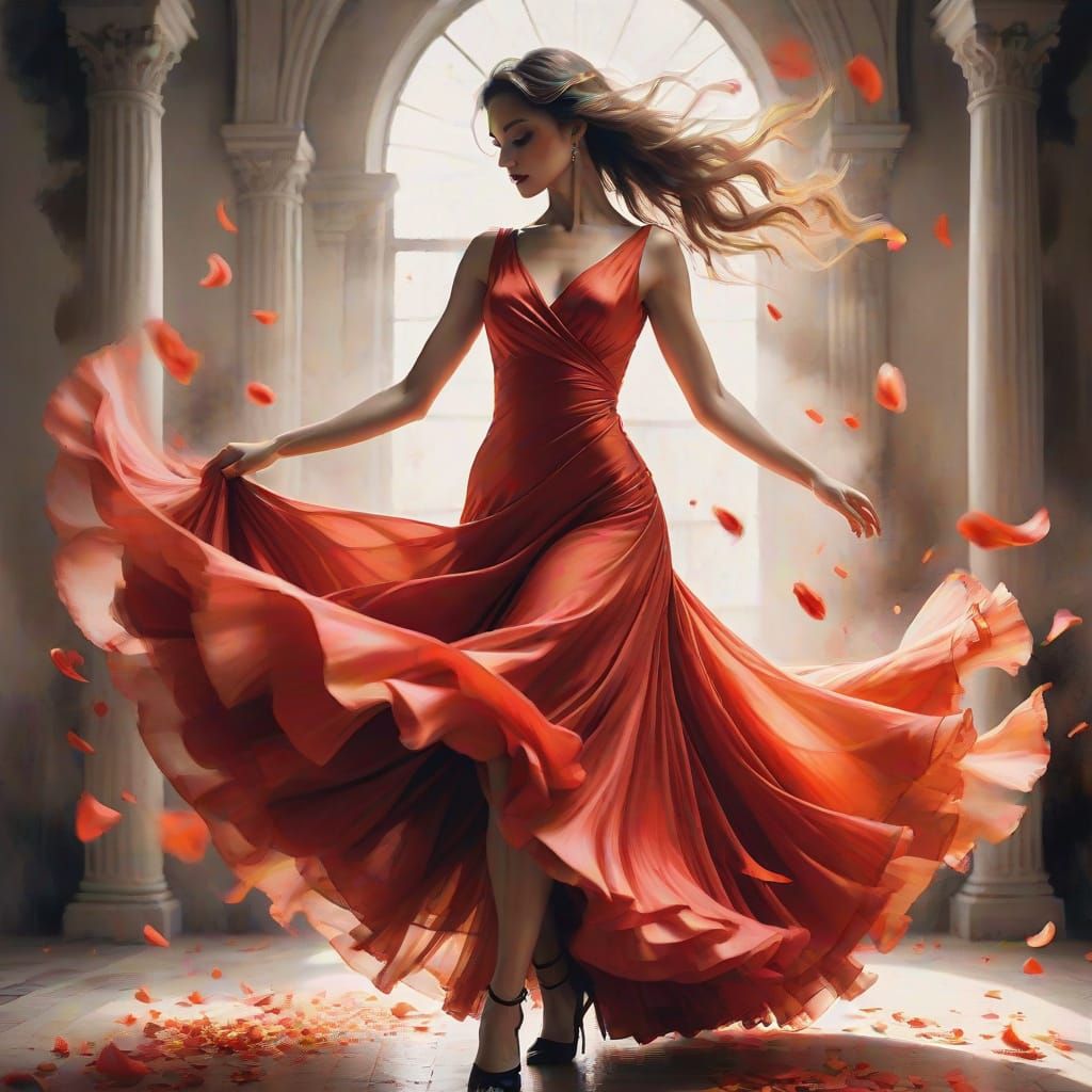 Flamenco Dancer in Watercolor with Dramatic Lighting