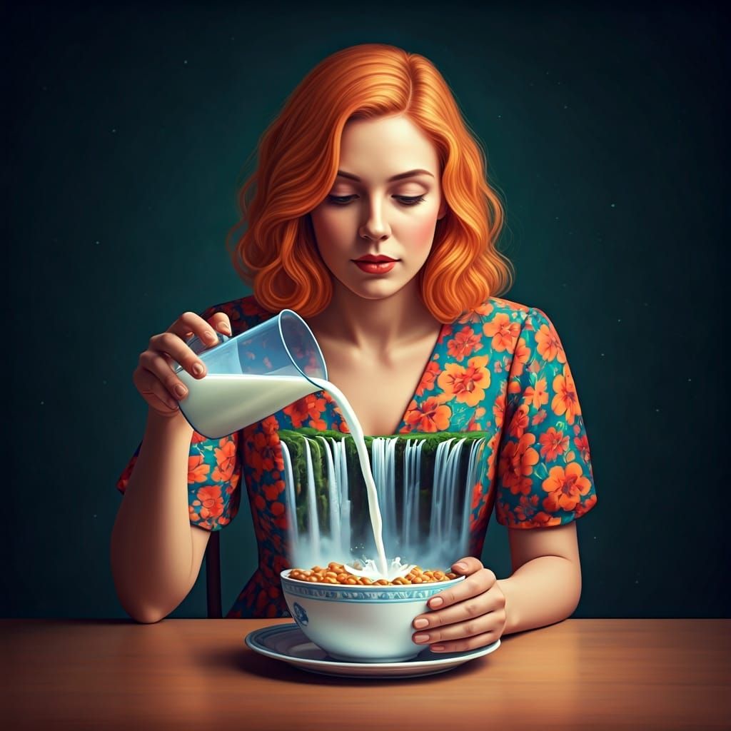 Dreamlike Waterfall Cereal Bowl in Miyazaki Style