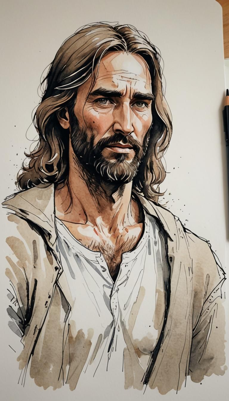 Gritty Sketchbook Portrait of a Christ-like Figure
