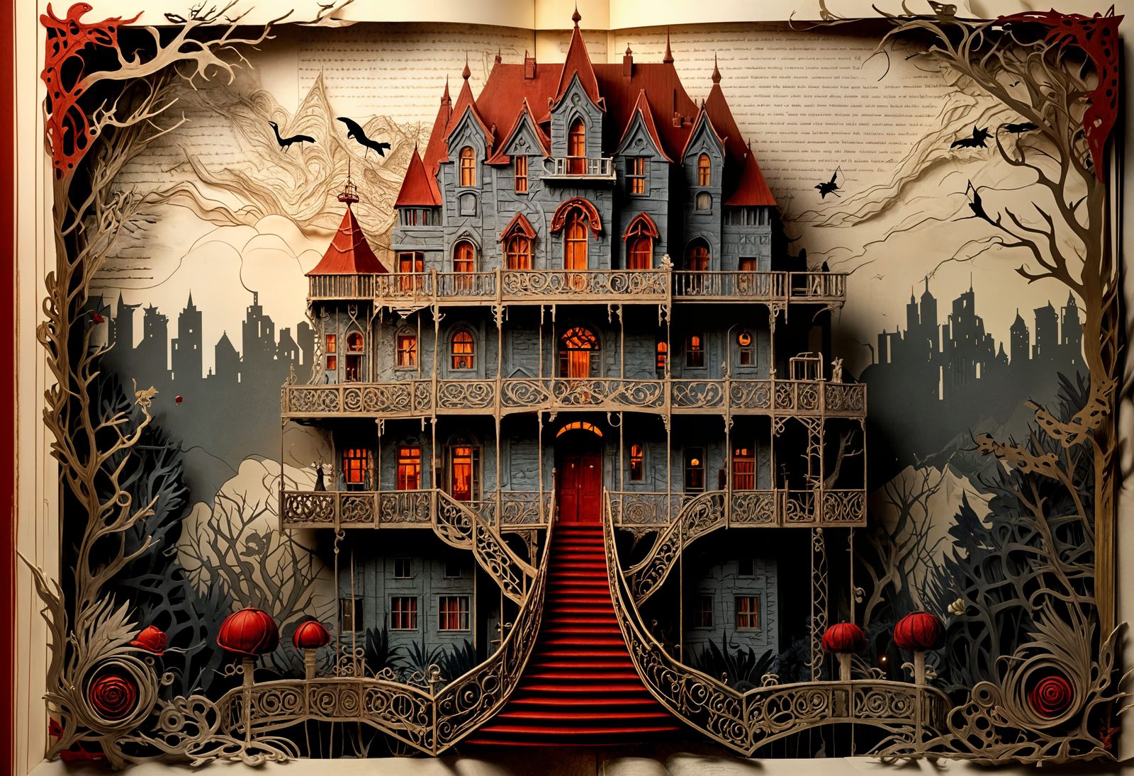 Surreal Hotel on the Moon in a Pop-Up Book Style