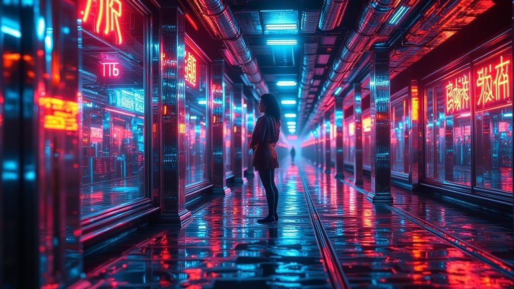 Cyberpunk Woman in Chrome Underworld