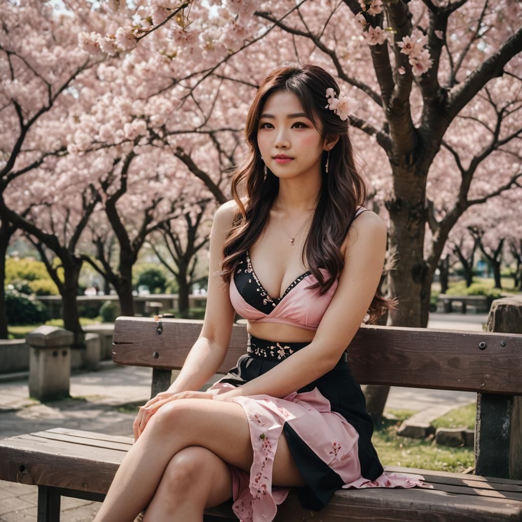 Beautiful Girl Under Cherry Blossom Tree