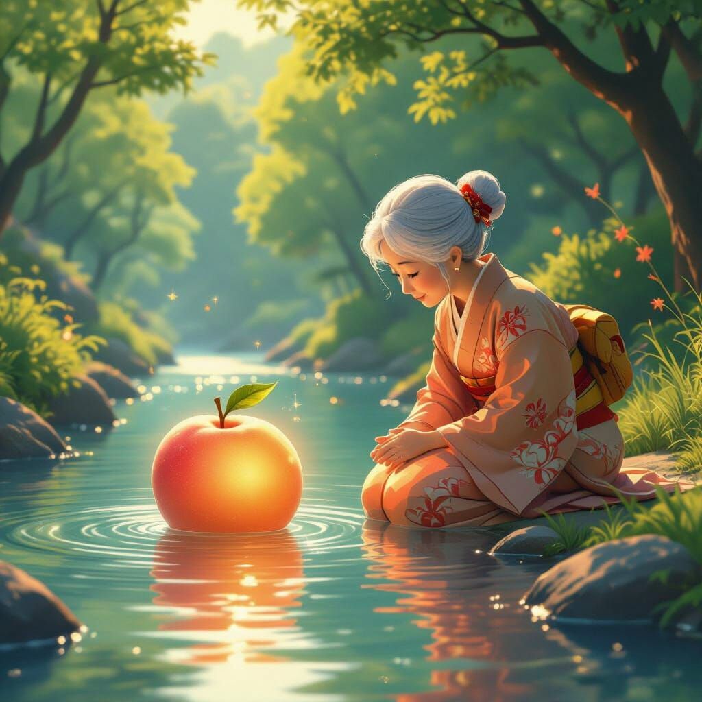 Encounter with a Giant Peach in Pixar Style