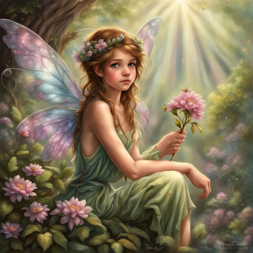 Fairy with Flower, Detailed Digital Art