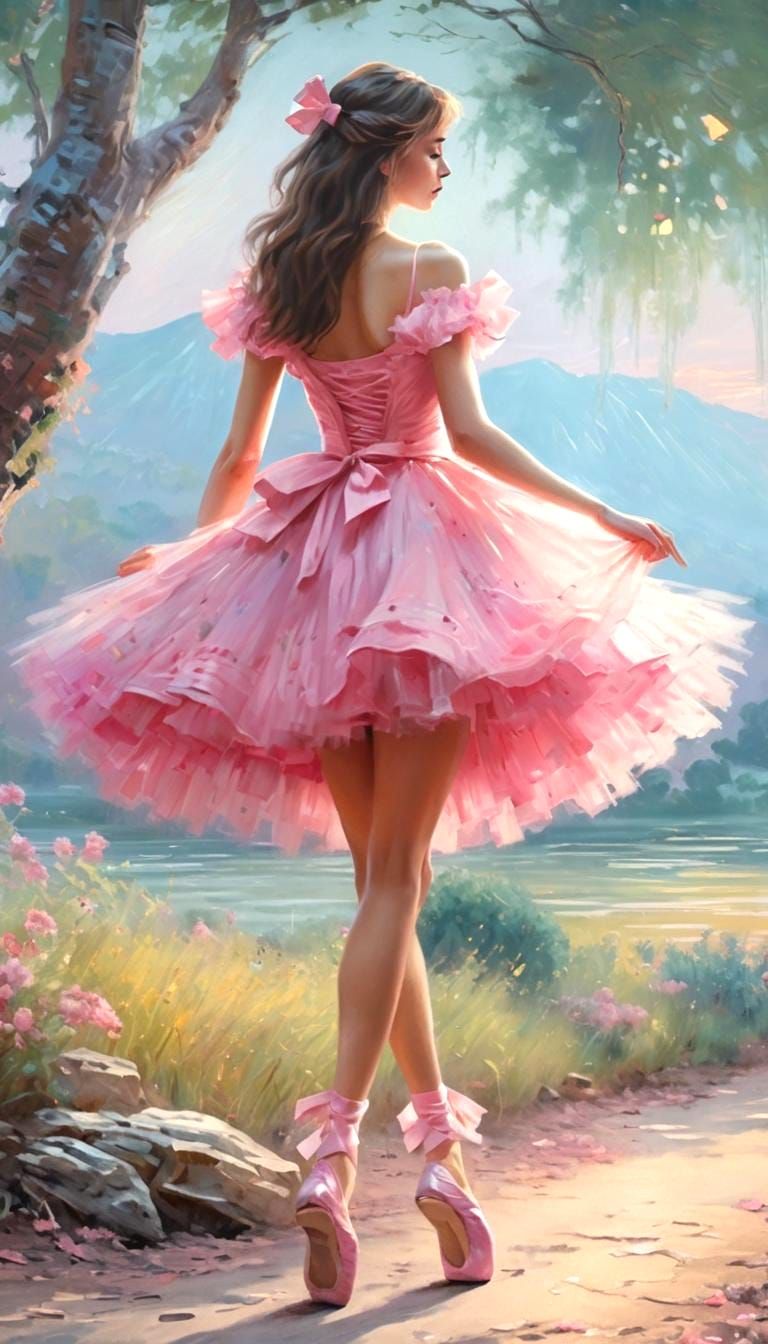 Ballerina in Sunset, Impressionist Style