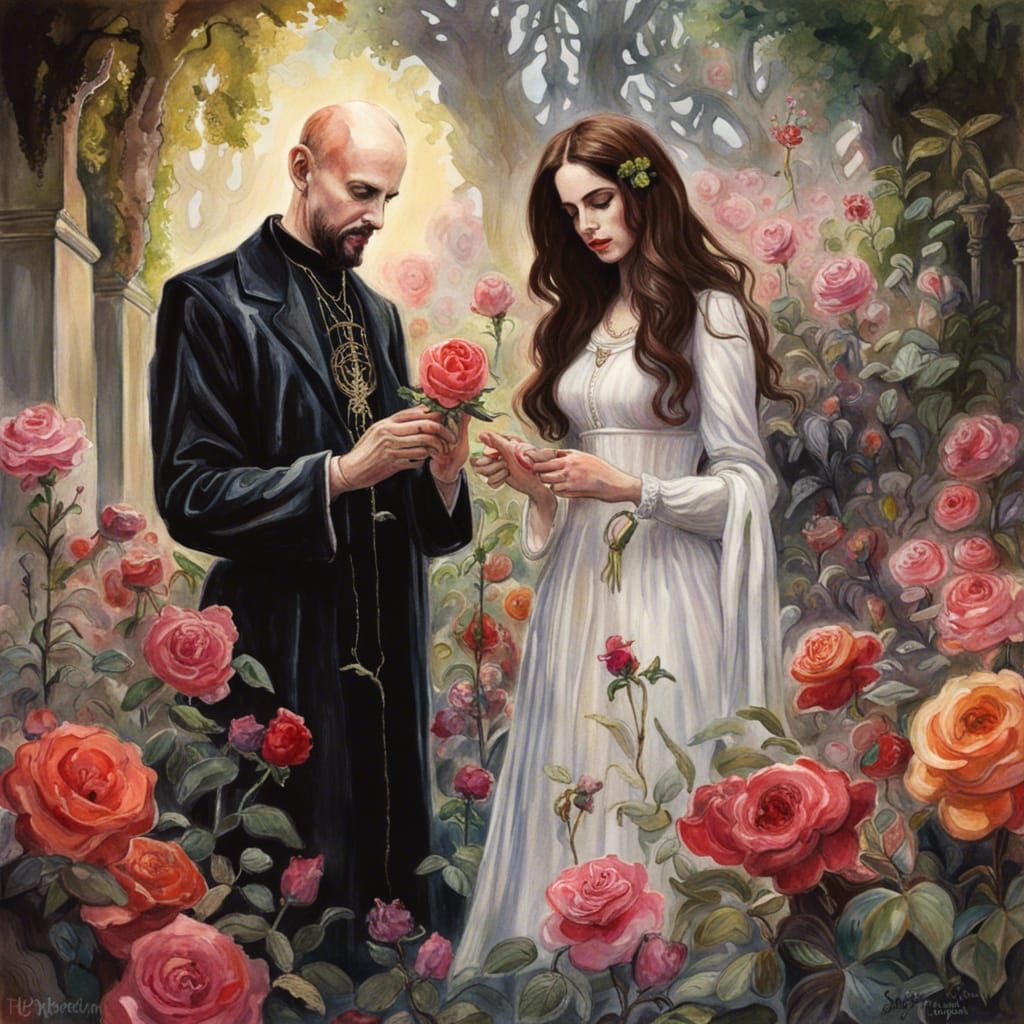 Lana Del Rey and LaVey in Rose Garden Watercolor