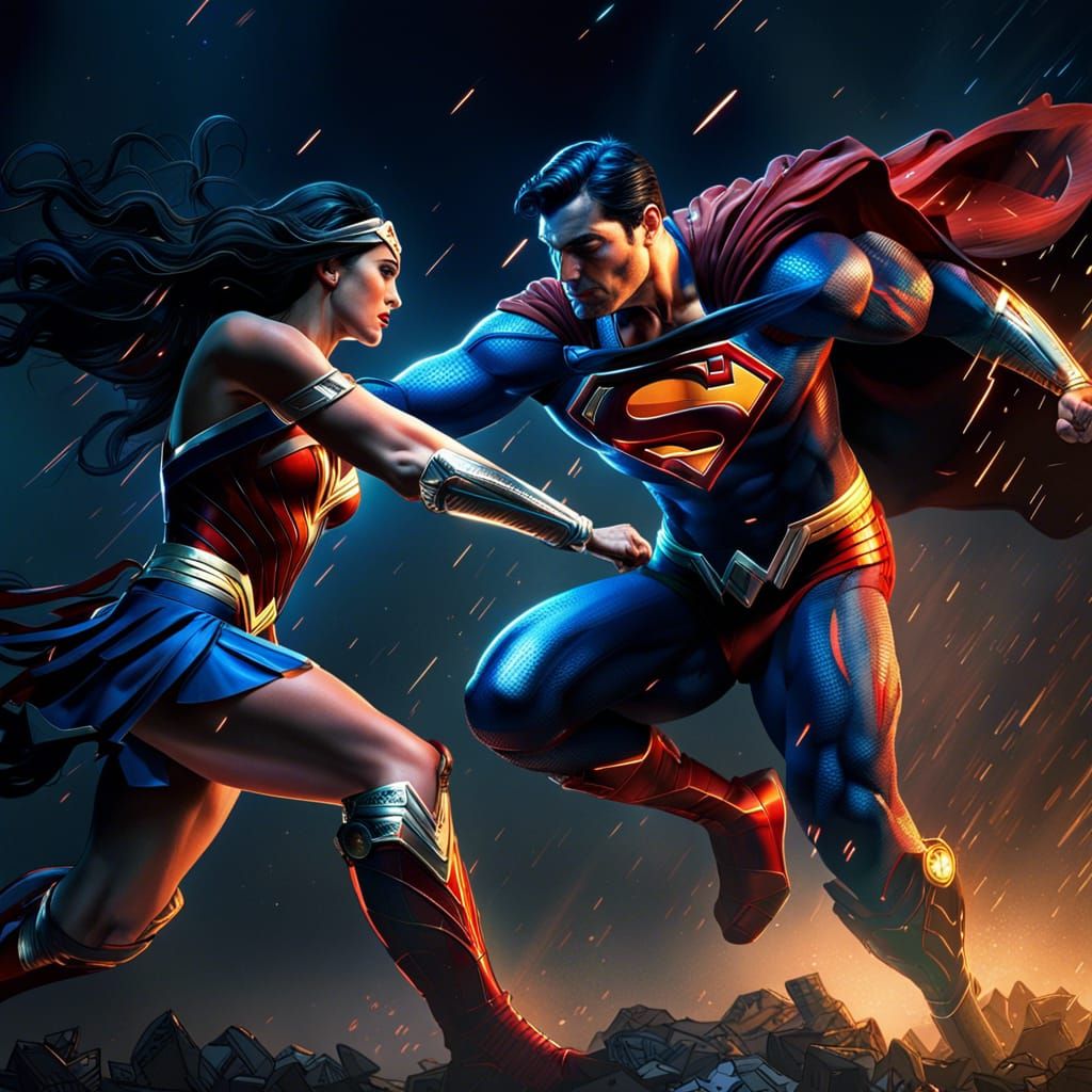 Superman and Wonder Woman Night Fight in Unreal Engine