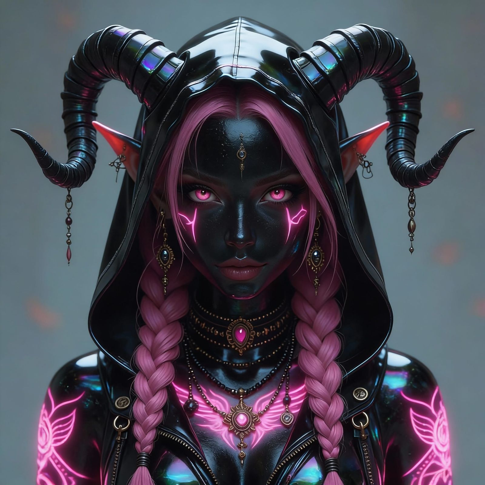 Fantasy Tiefling Character with Iridescent Skin and Braided ...