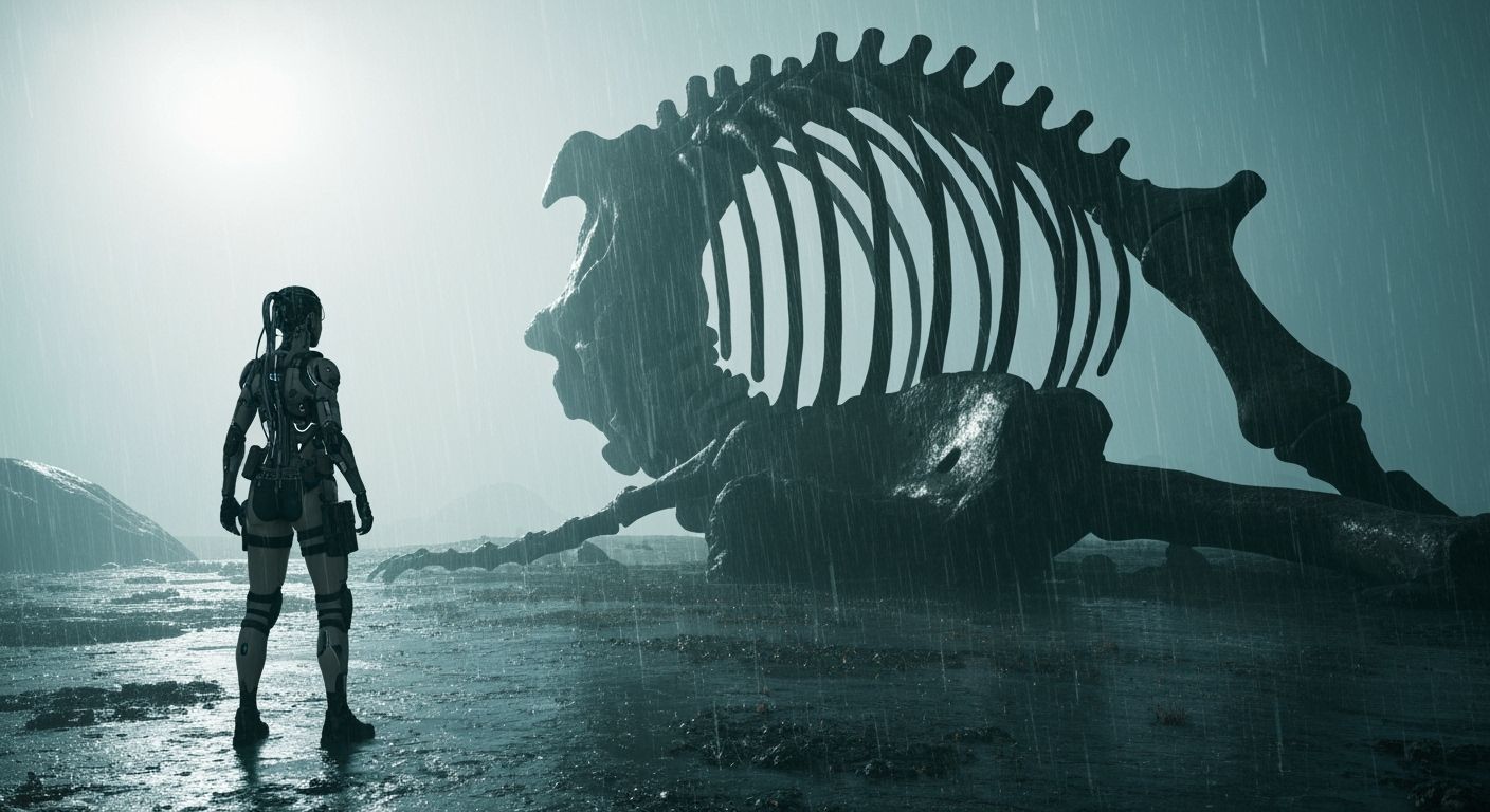 Cyborg Explorer Finds Giant Fossil on Alien World