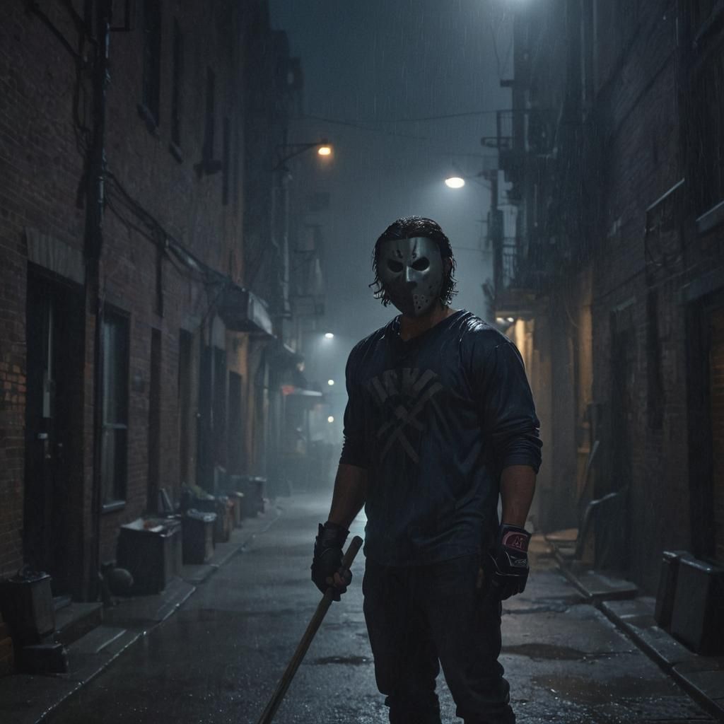 Casey Jones in Dimly Lit New York Alleyway