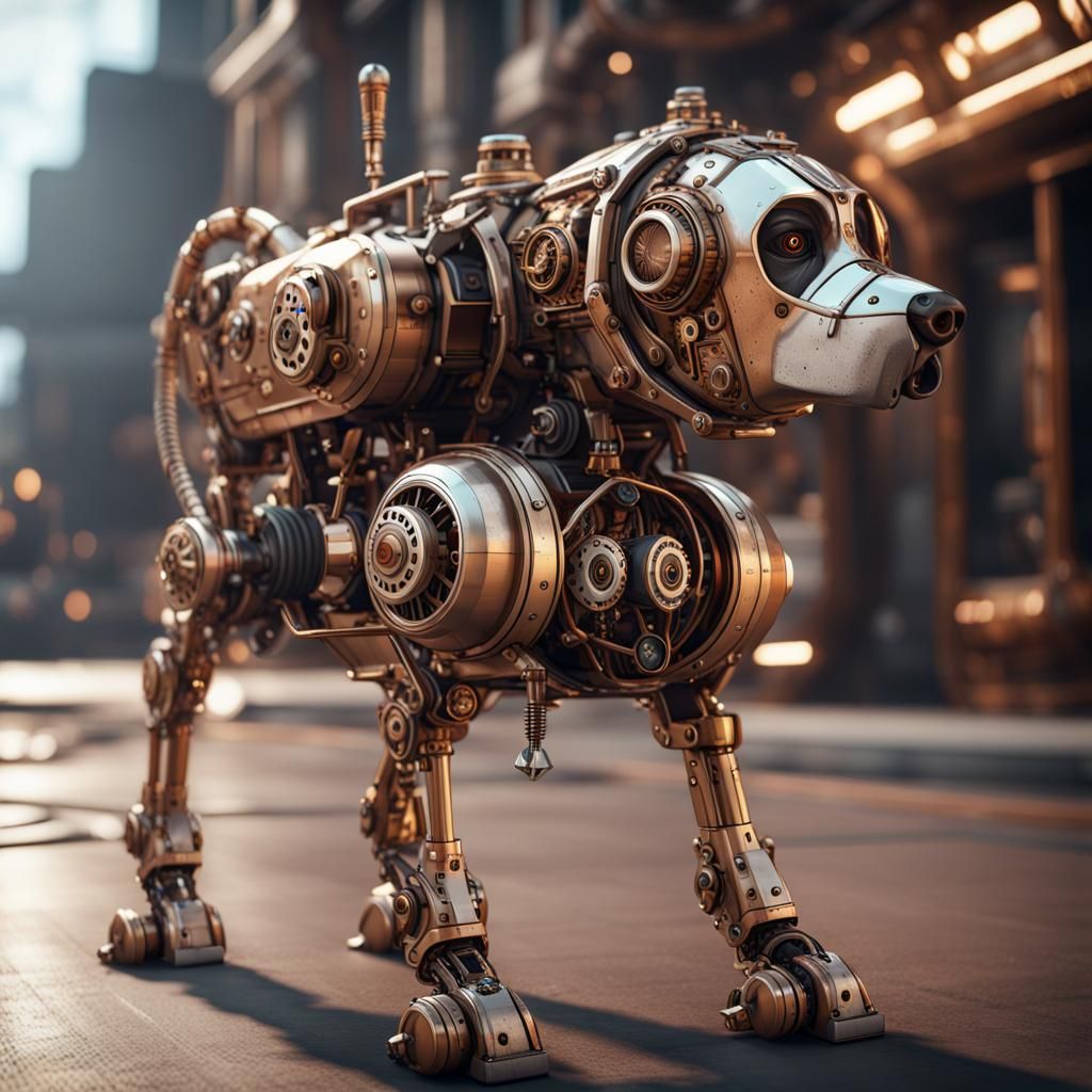Steampunk Dog with Intricate Mechanical Details
