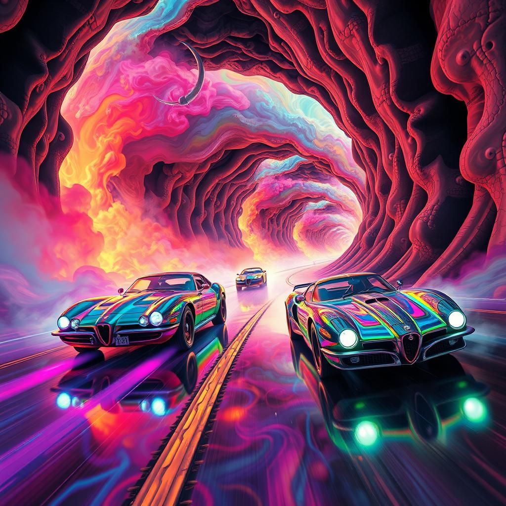 Surreal Car Race Through Alien Dimension