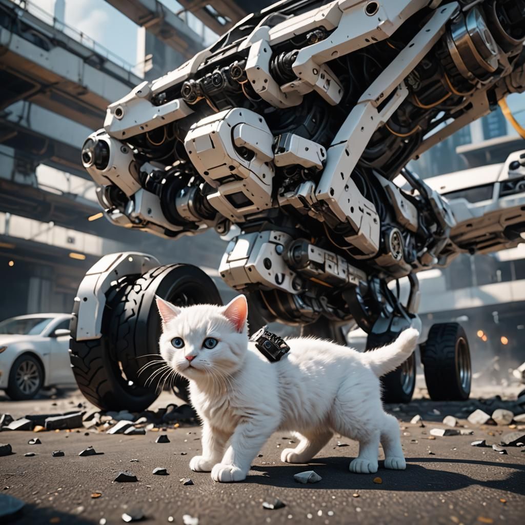 Sci-Fi Kitten Destroys Buick in High-Res Render