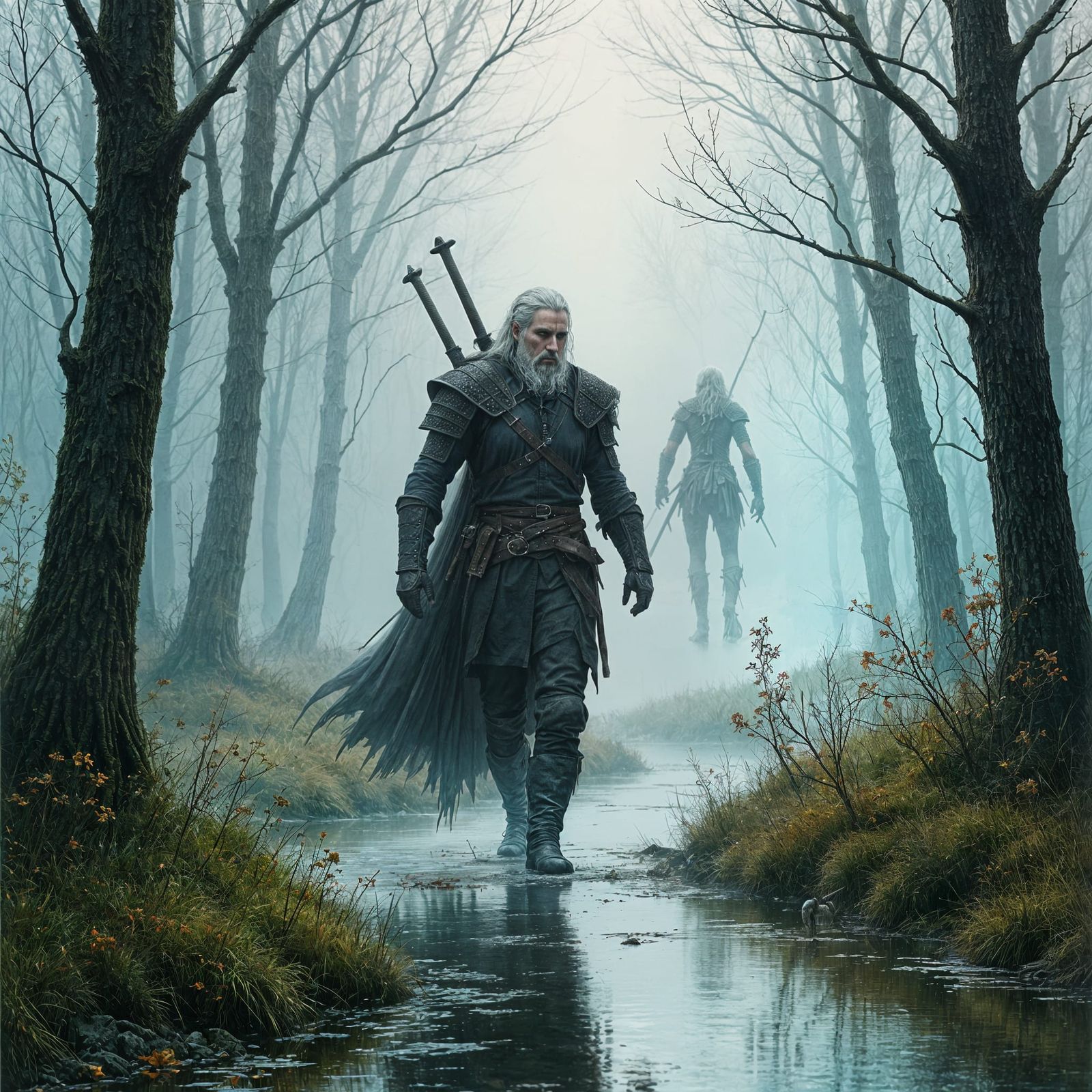 Witcher in Misty Swamp: Book Illustration