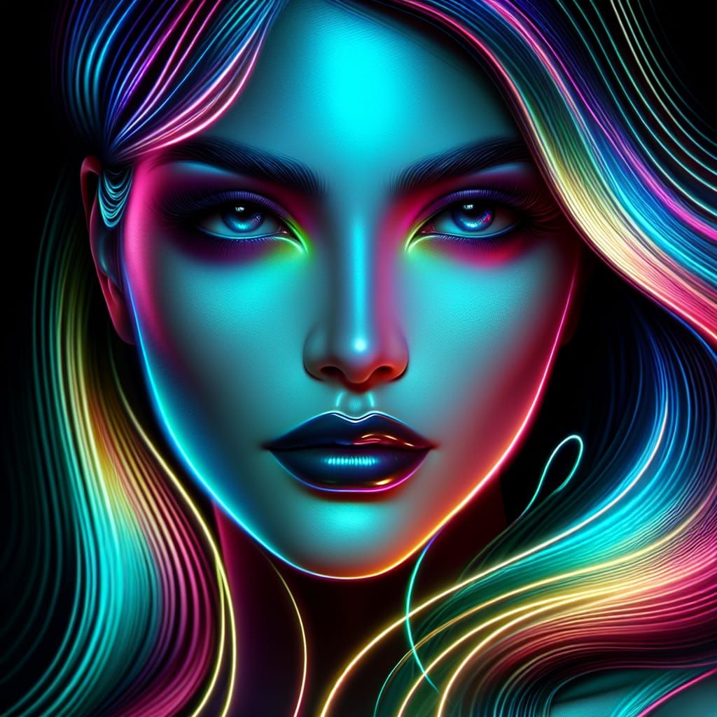 Surreal Cyberpunk Portrait of a Captivating Woman with Neon....