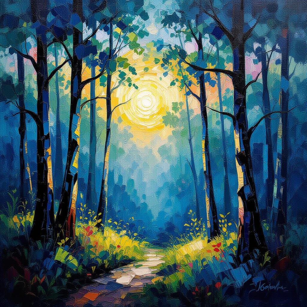 Twilight Forest in Neo-Impressionist Expressionist Style