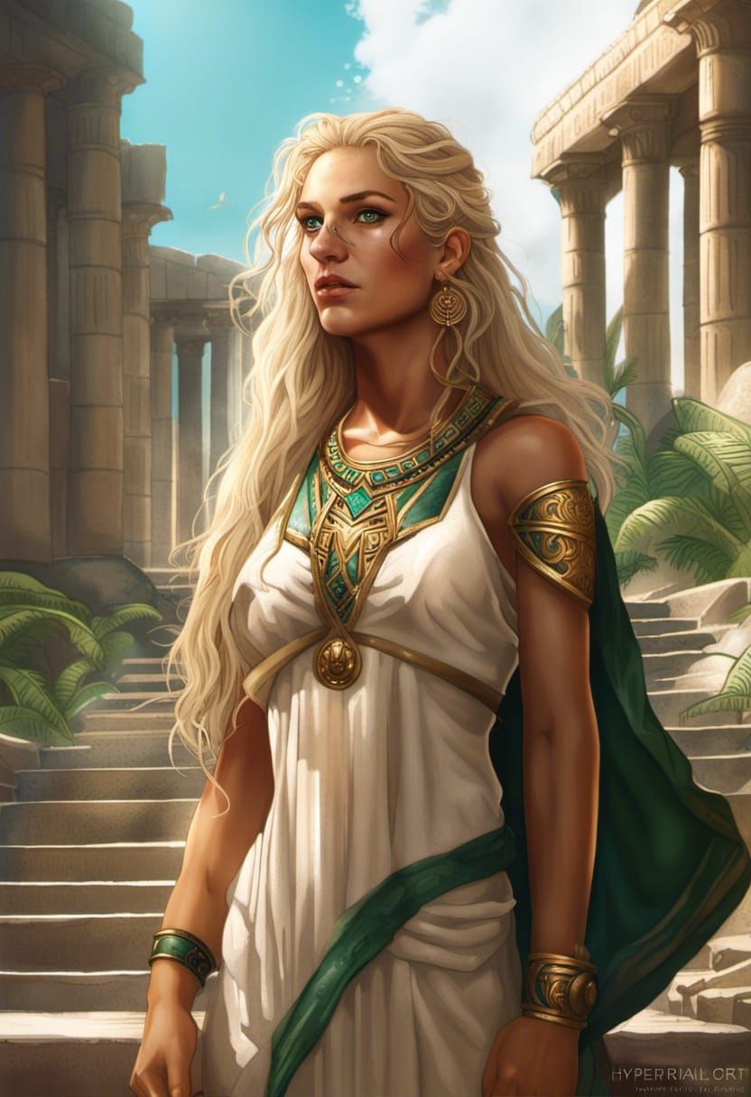 Amazonian Woman at Artemis Temple: Hyperrealistic Splash Art