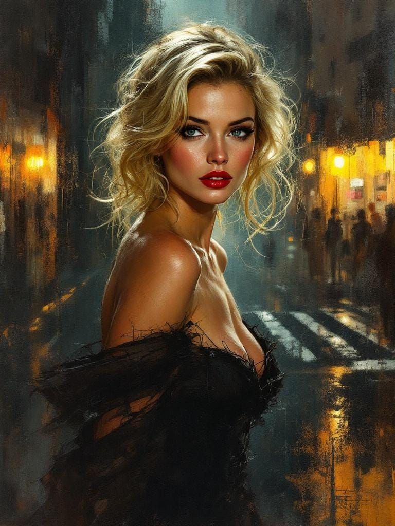 Blonde Pin-Up in Film Noir Style
