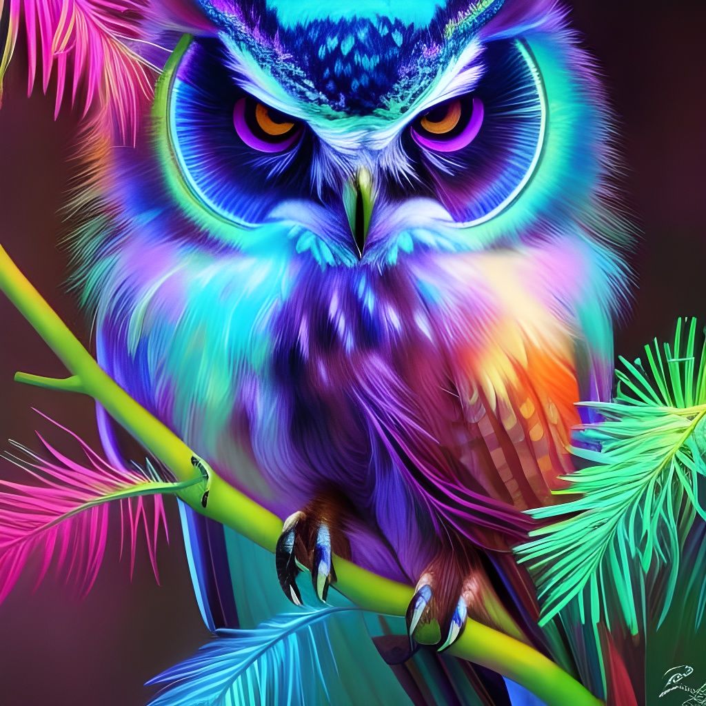 Neon Owl in a Glowing Forest