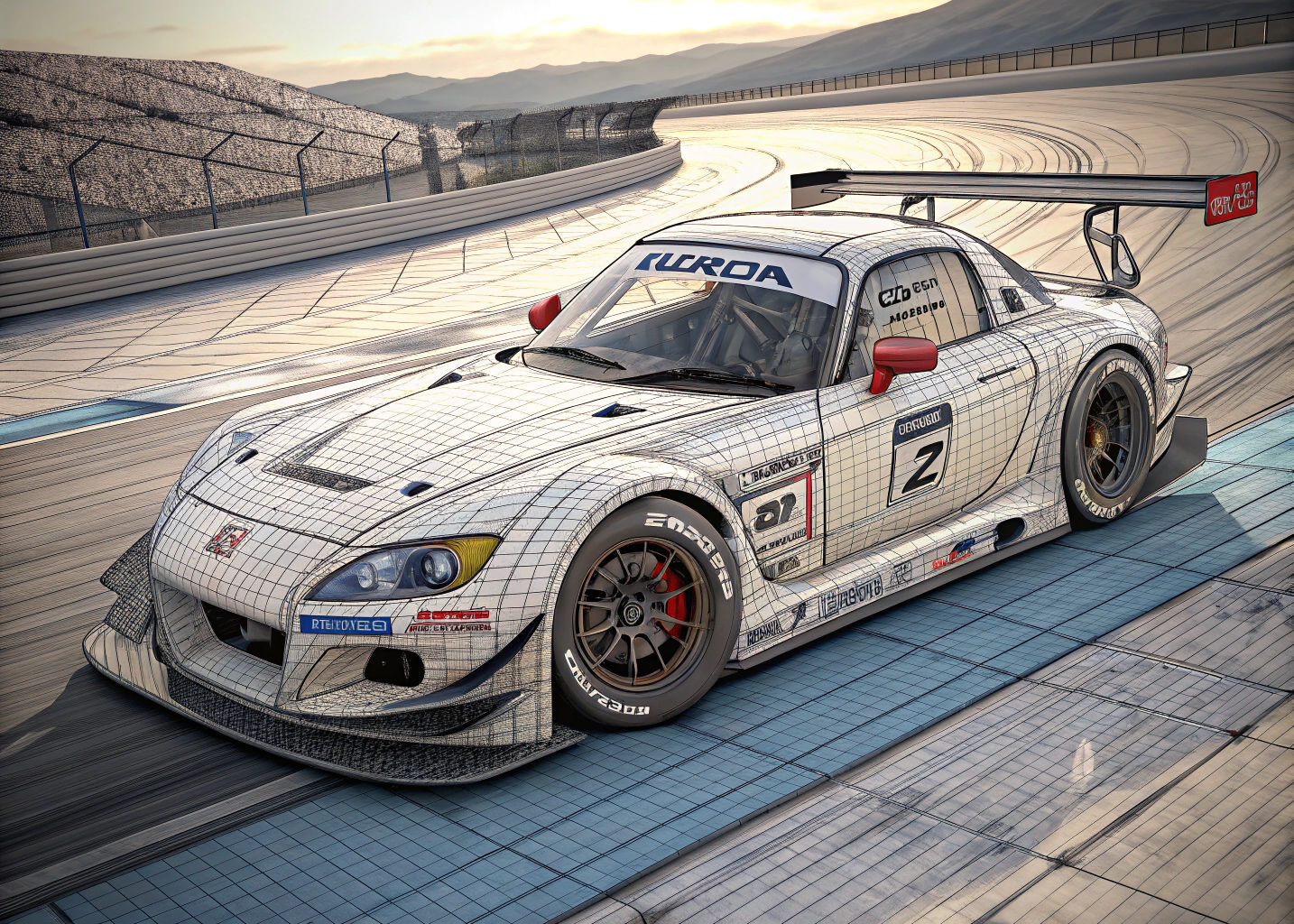 Honda S2000 Race Car in Blueprint Digital Art