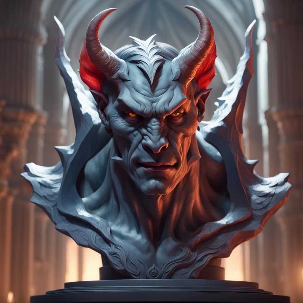 Detailed Devil Gargoyle Portrait in Digital Art Style