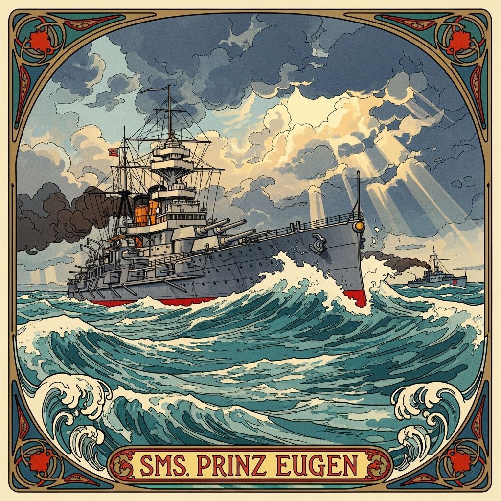 SMS Prinz Eugen: Art Nouveau WWI Battleship Poster