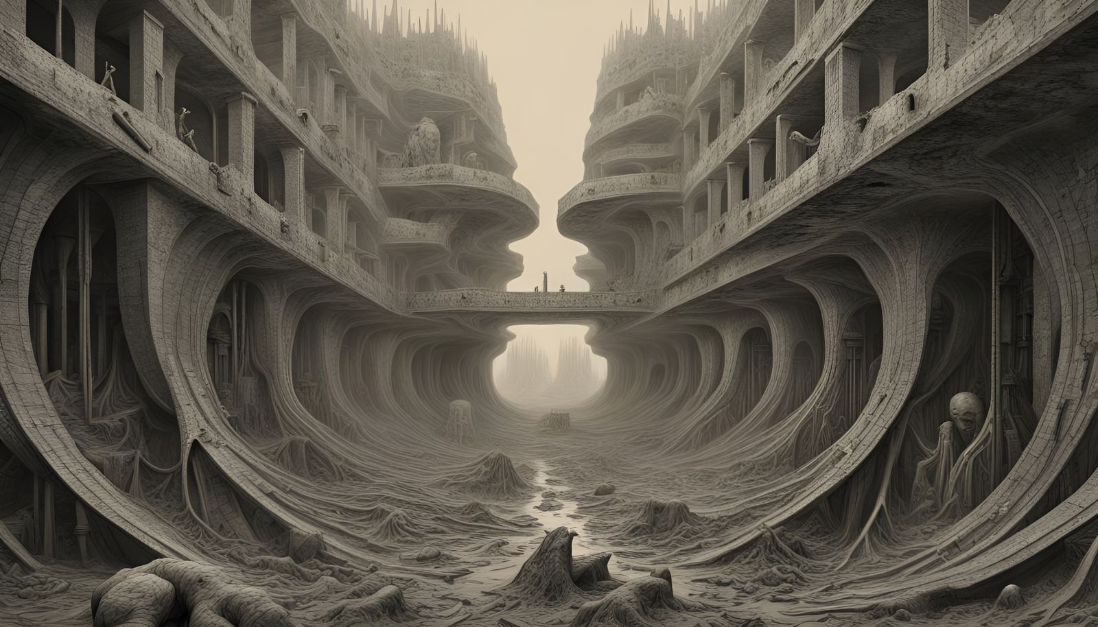Devastation of Stygian Utopia: Surreal Digital Illustration