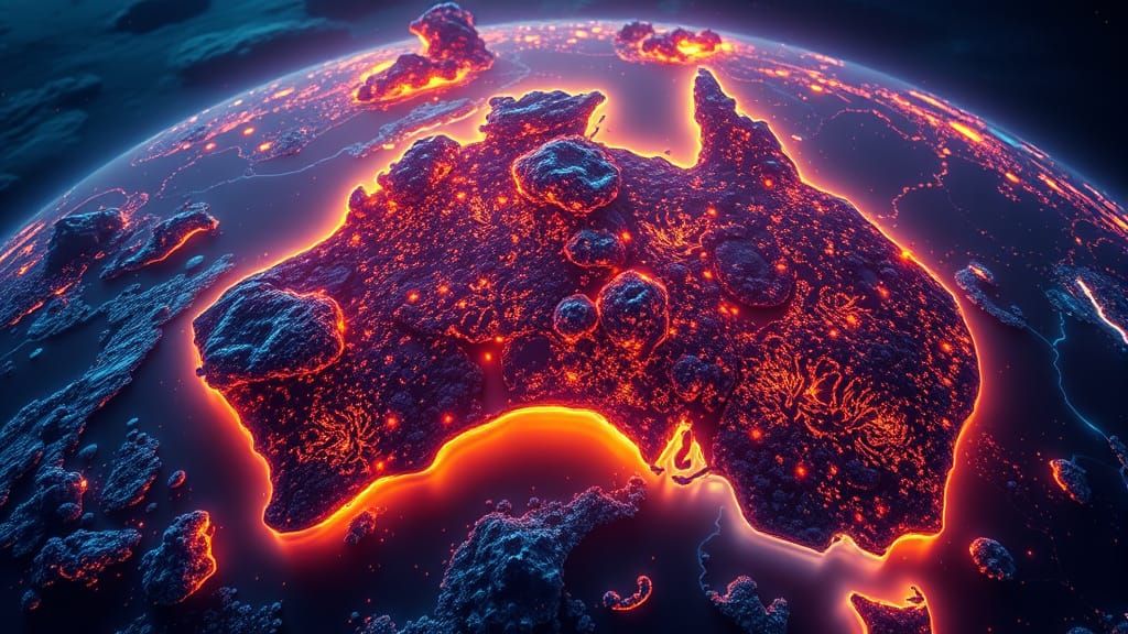 Alcohol Ink Corals Forming Arch Over Australia