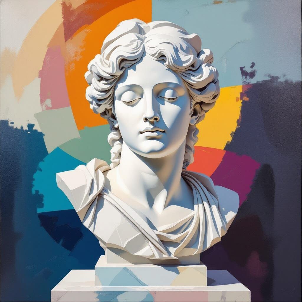Modern Abstract Marble Statue with Complementary Colors