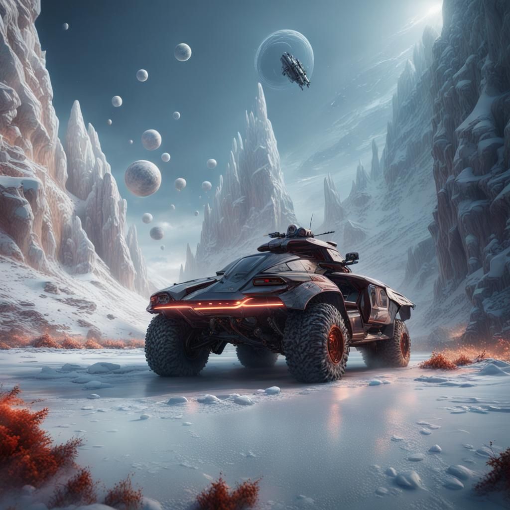 Epic Battle on Ice Planet in Space, Detailed Matte Painting