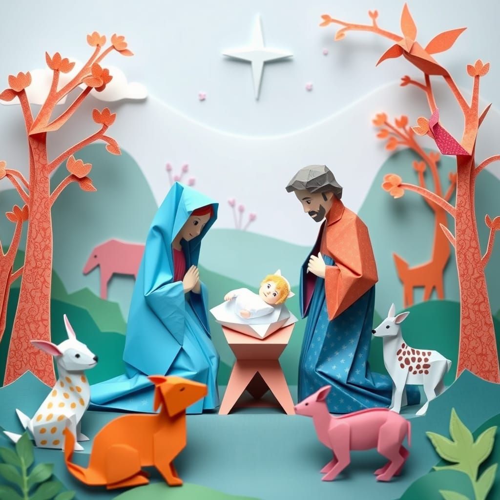 Origami Nativity Scene in Beatrix Potter Style