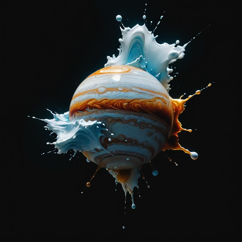 Ink Splatter Resembling Jupiter, Photorealistic Macro
