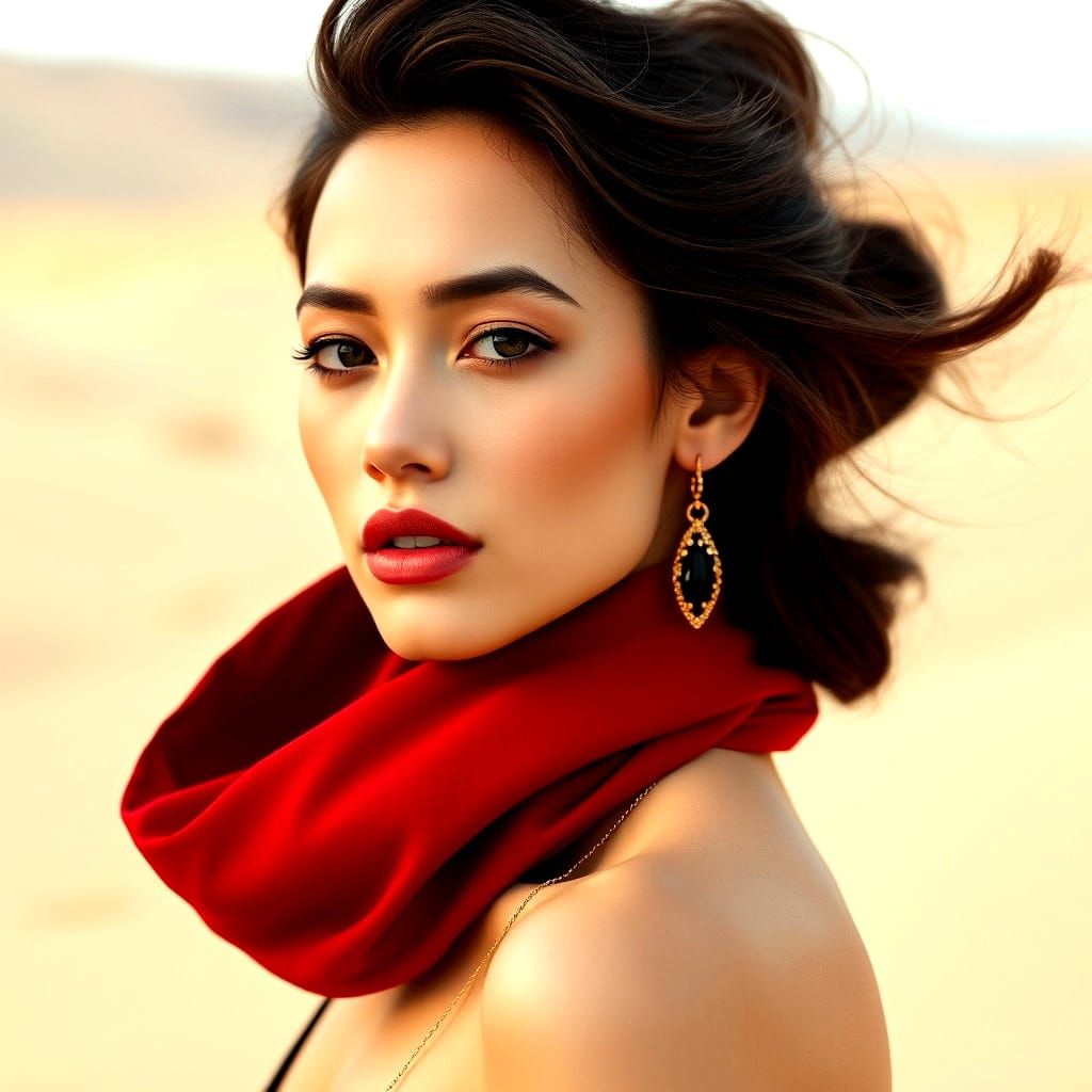 Minimalist Medusa in Desert with Vivid Colors