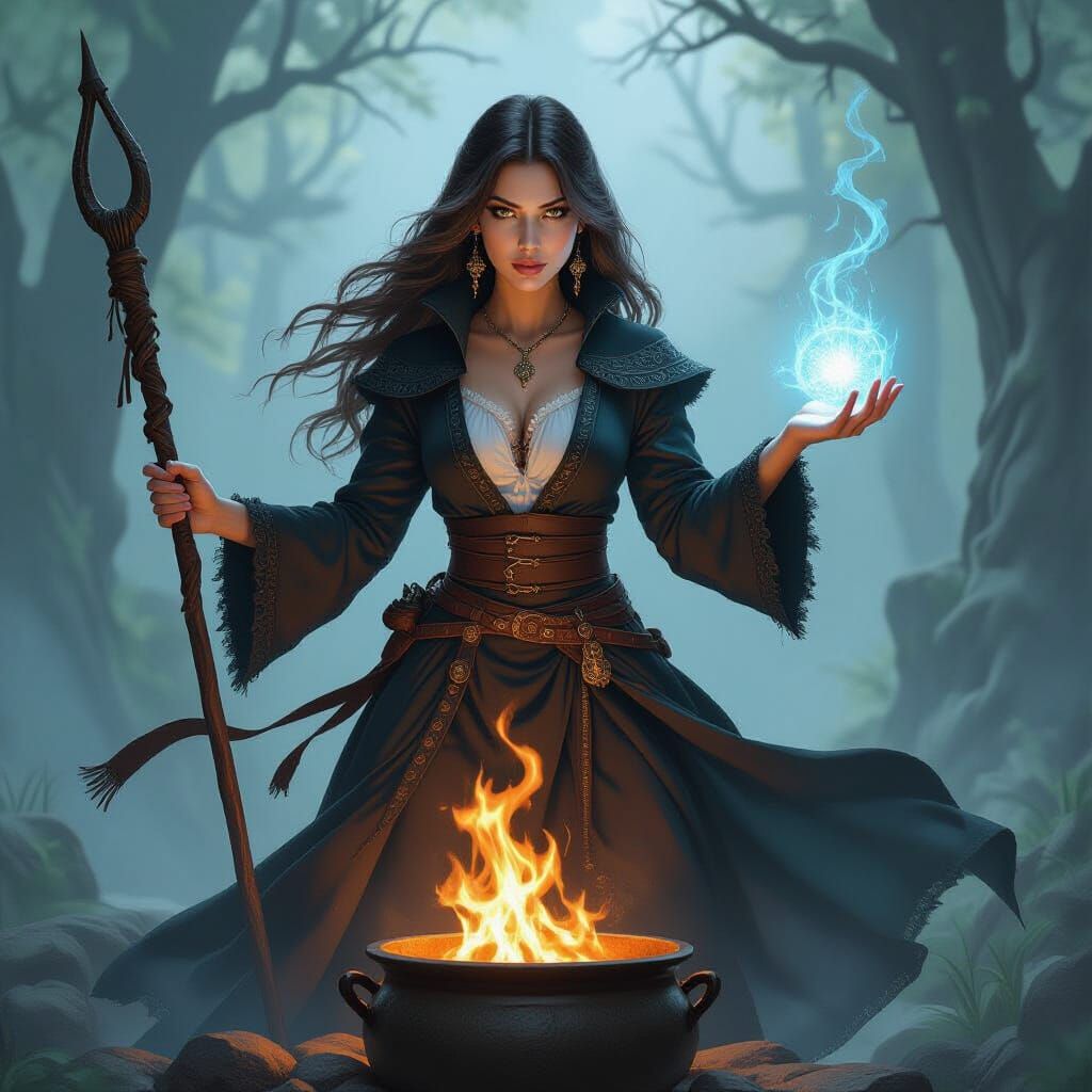 Norwegian Witch Conjuring Magic in Ancient Castle