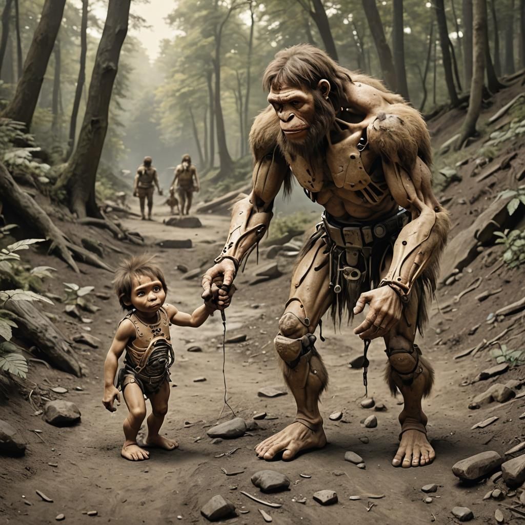 Neanderthal Child with Robot: A Fusion of Eras