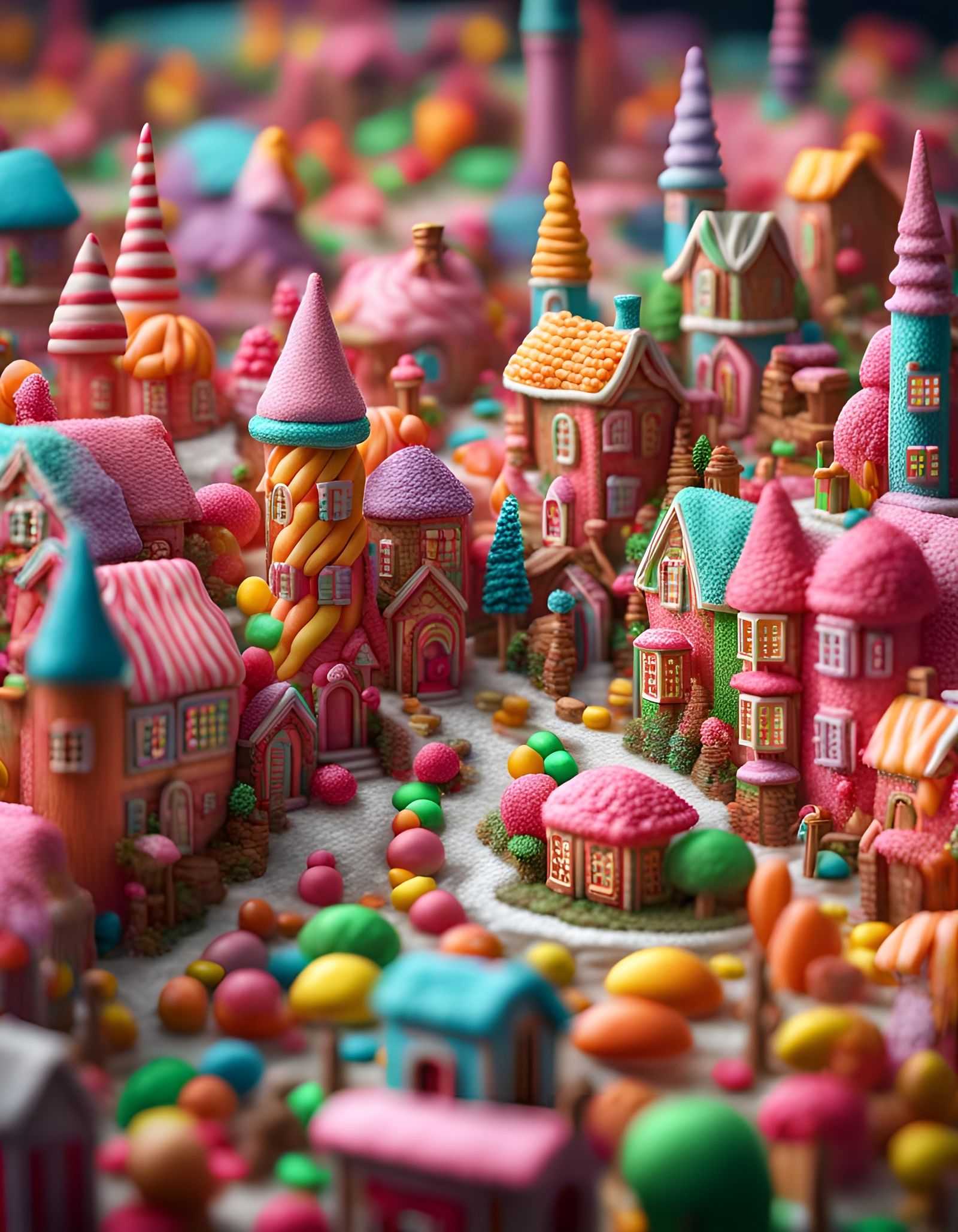 Detailed Photorealistic Candy Village in 8K Resolution