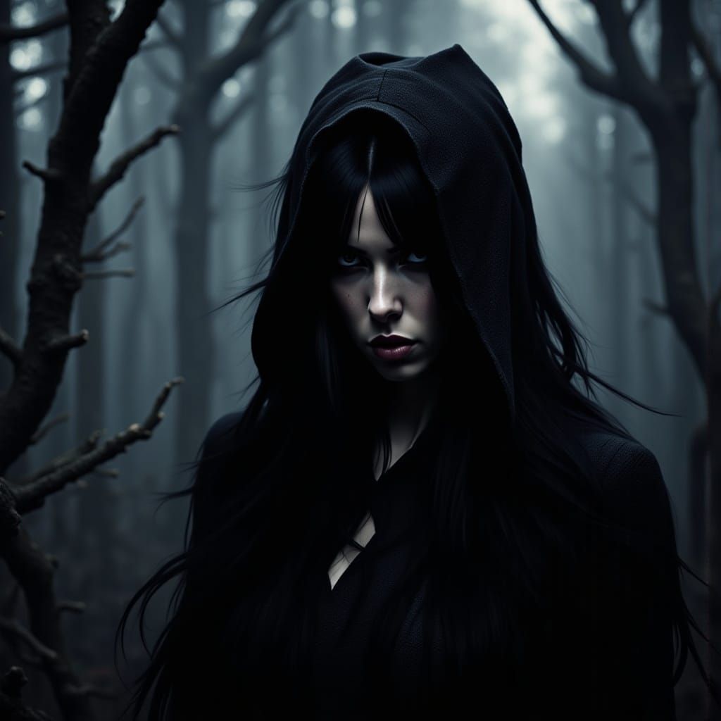 Scared Woman in Storm with Lightning