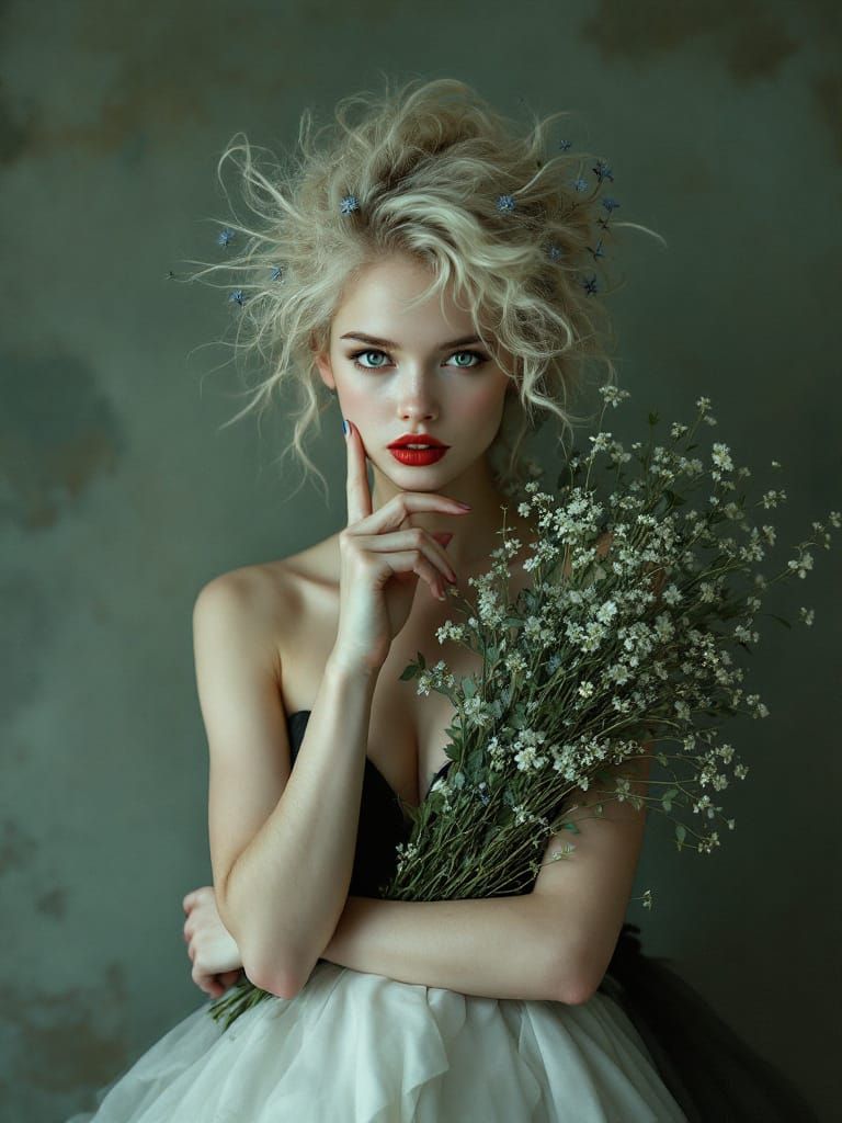 Ethereal Portrait of Woman with Flowers, Fine Art Photograph...