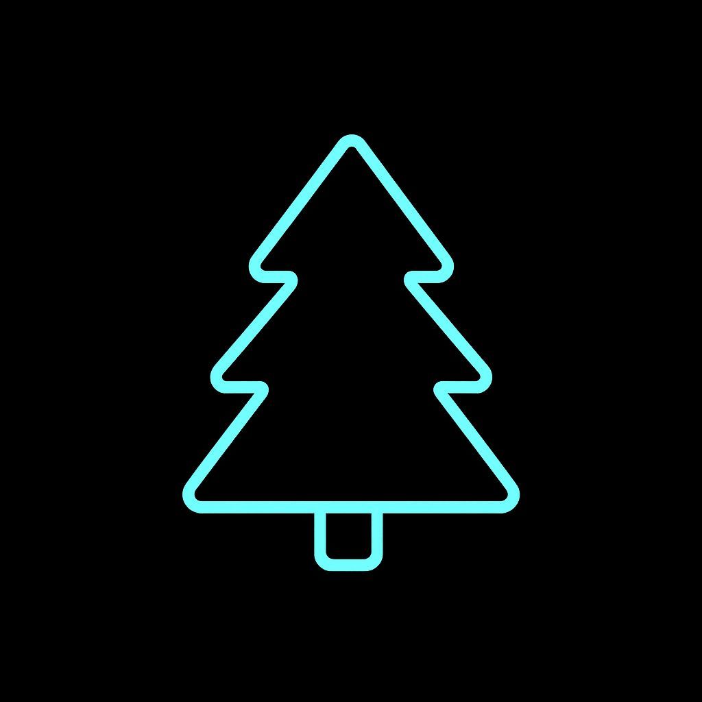 Minimal futuristic Christmas icon-style illustration featuring a single glowing Christmas tree, abstract gift box, or sn...