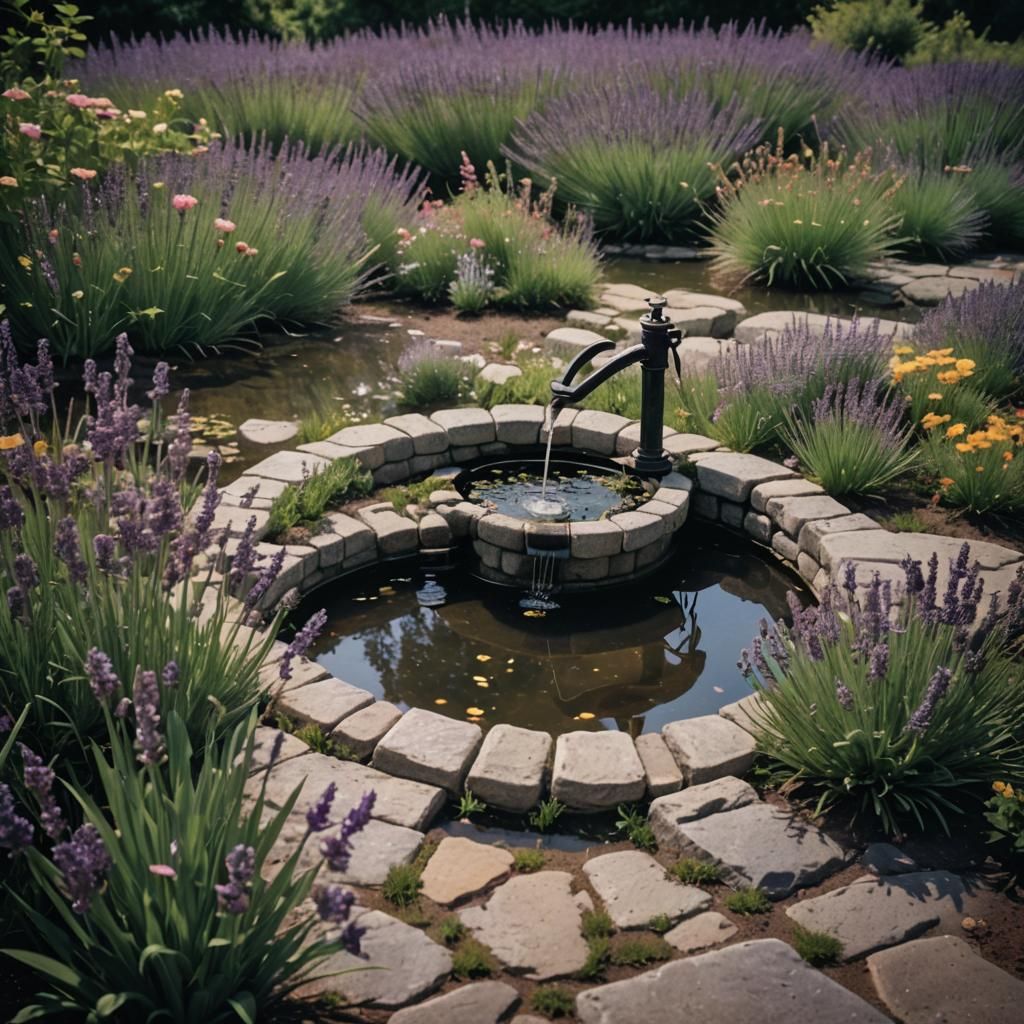 Picturesque Frog Pond with Lavender in Cinematic Style