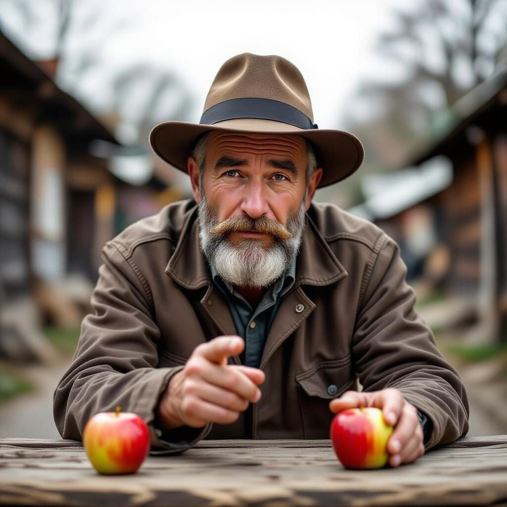 Worker Begging for Apple with Longing