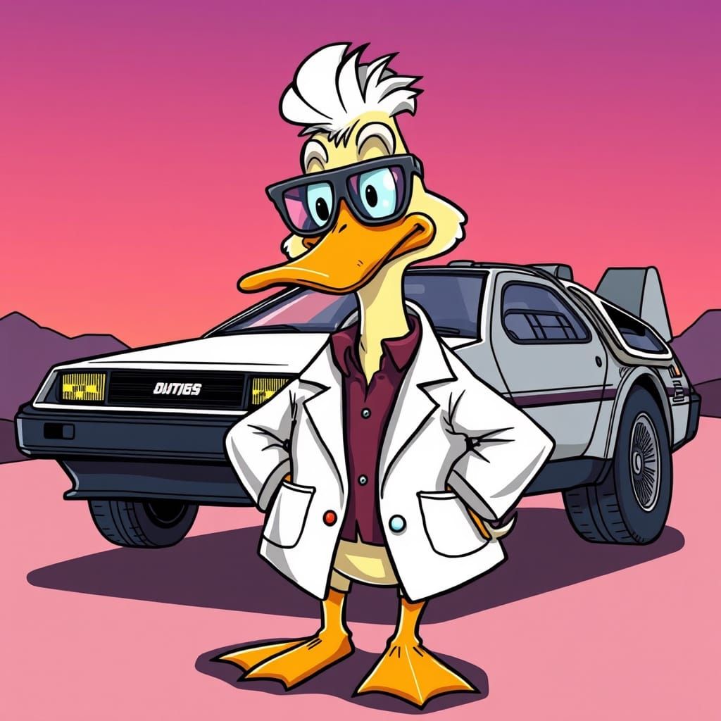 Time-Traveling Duck in Retro-Futuristic Lab Coat