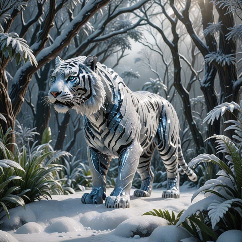 Crystal Tiger in Frosty Winter Wonderland