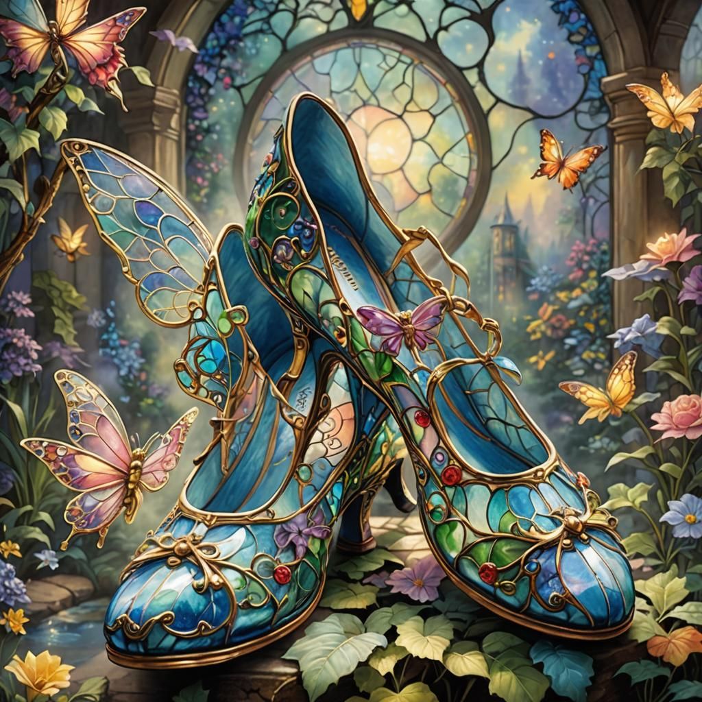 Ornate Stained Glass Fairy Shoes in Ethereal Style