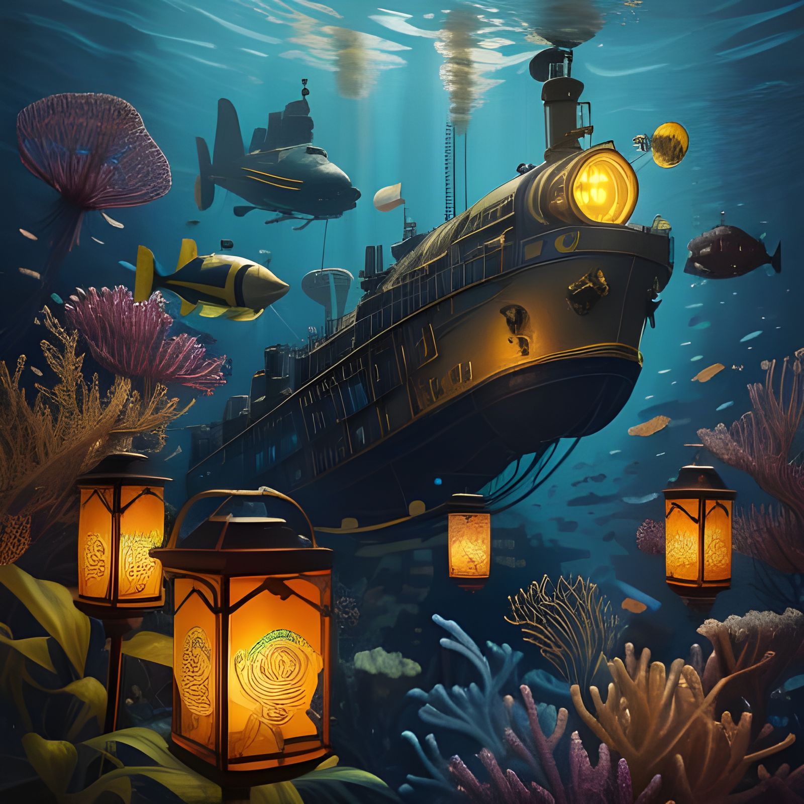 Jellyfish Submarine in Steampunk Style