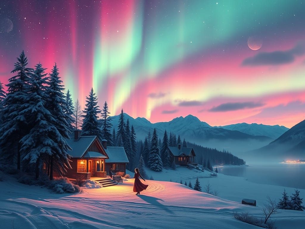 Cosmic Dance in Vibrant Green and Pink