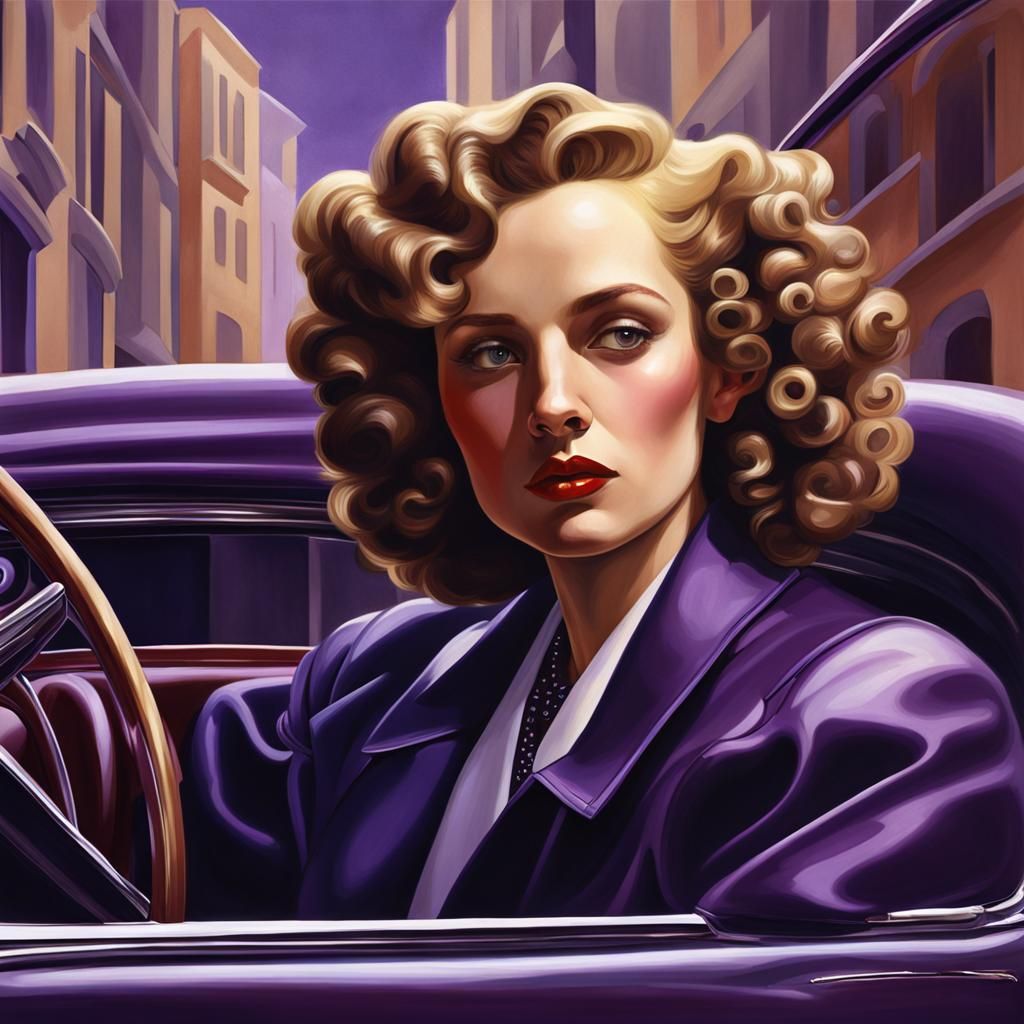 Woman in Cadillac: Modernistic Art Deco Style
